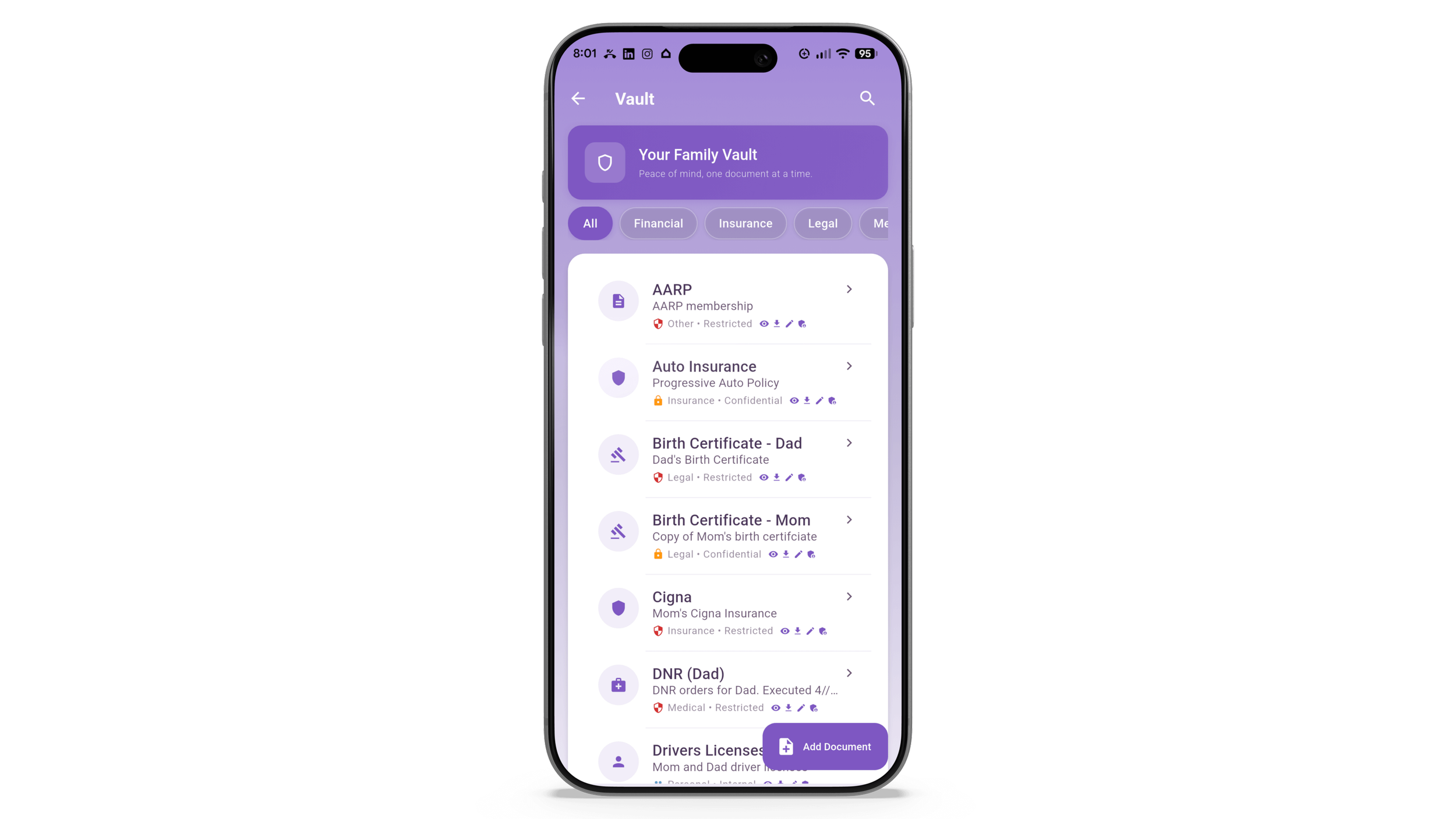 Mobile phone view of TwixTalk Secure Vault