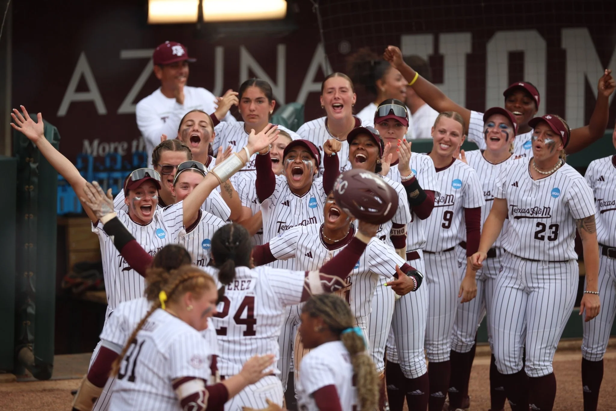 My Perez, celebration with Aggie teammates