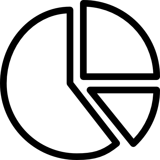 A black and white illustration of a pie chart divided into four segments.
