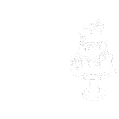 A three-tiered wedding cake with dripping icing and floral decorations on top, displayed on a cake stand.