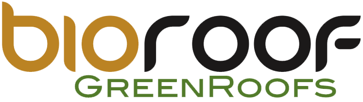 Bio Roof Green Roofs logo with the words 'bio roof' in brown and black, and 'GREENROOFS' in green.