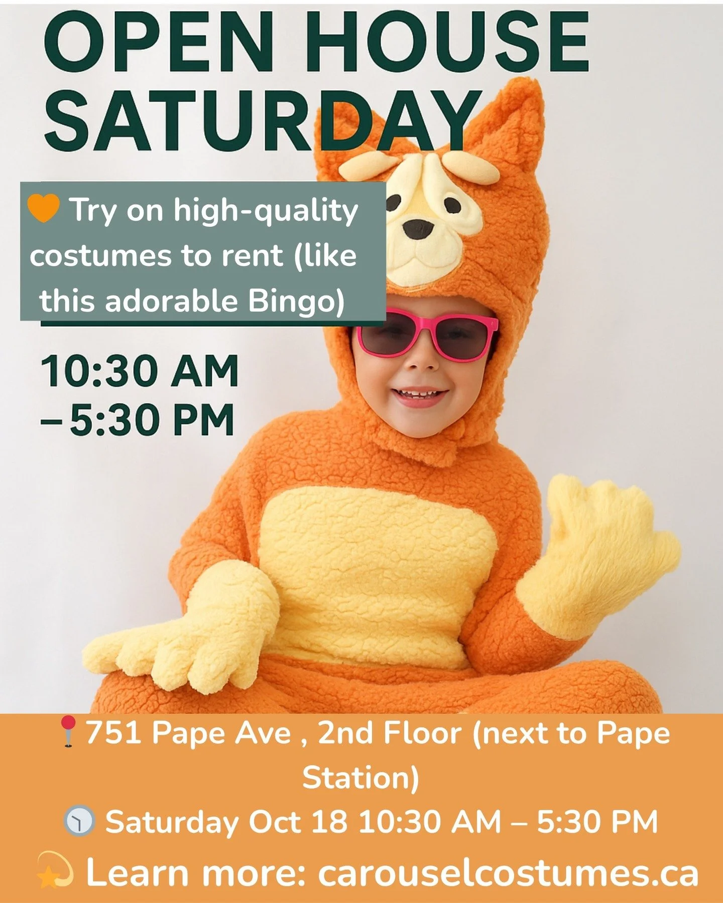 It&rsquo;s Dress-Up Saturday at Carousel Costumes! 🎭
Come by anytime between 10:30 AM &ndash; 5:30 PM to explore our curated collection of kids&rsquo; costumes, try them on, and reserve your favourite for Halloween.

📍751 Pape Ave (2nd floor, next 