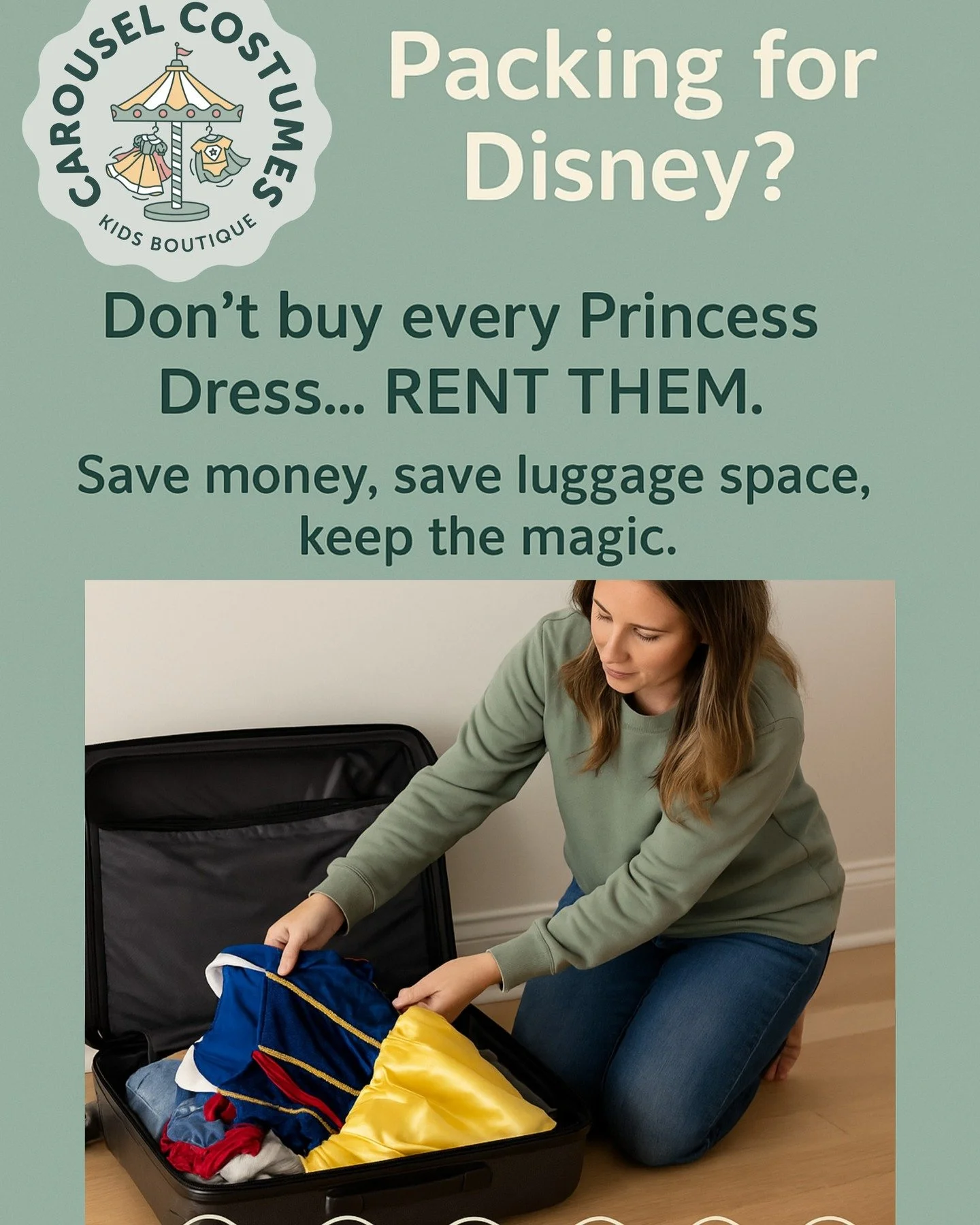 Packing for Disney this winter? ✈️💗
Skip the $80&ndash;$120 princess dresses you&rsquo;ll only use once &mdash; rent them instead.
Save money, save stress, and keep the magic (without the price tag). 👑✨

Book delivery now and cross one more thing o