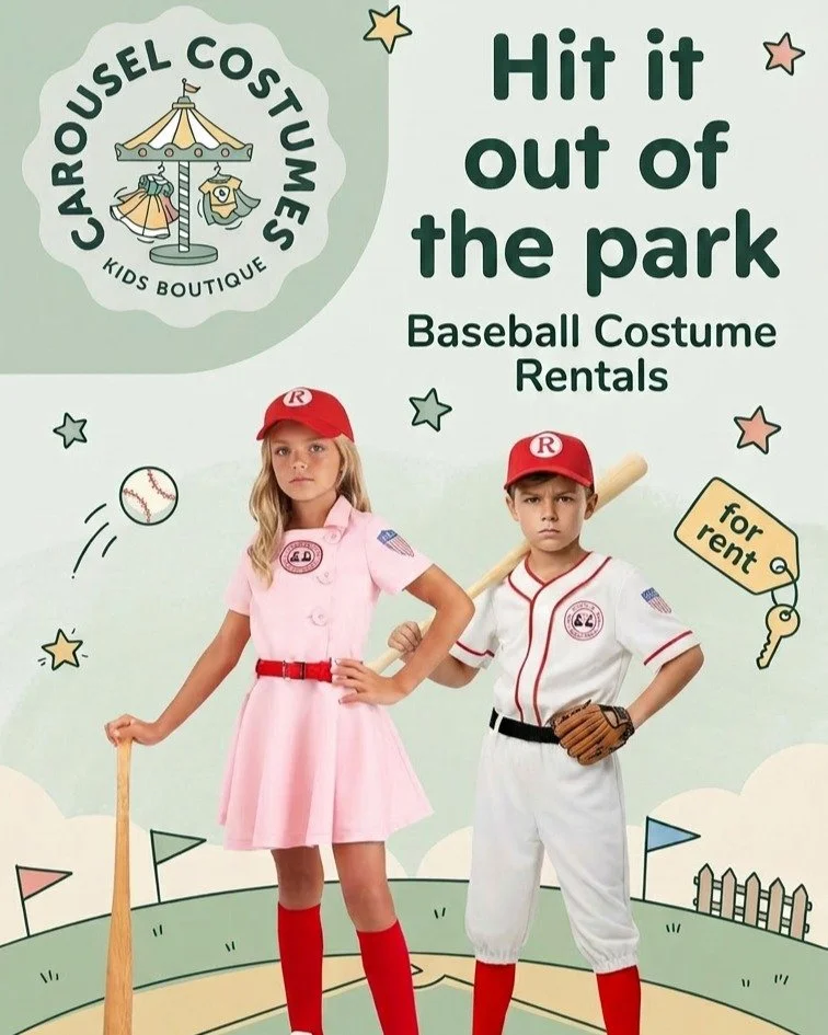 ⚾ Batter up, little all-stars! 🏟️
Our Baseball Costume Rentals are here and they are adorable. 
Available for girls &amp; boys!
📍 Carousel Costumes Kids Boutique
🔗 Link in bio to browse &amp; book
#CarouselCostumes #BaseballCostume #KidsCostumes #