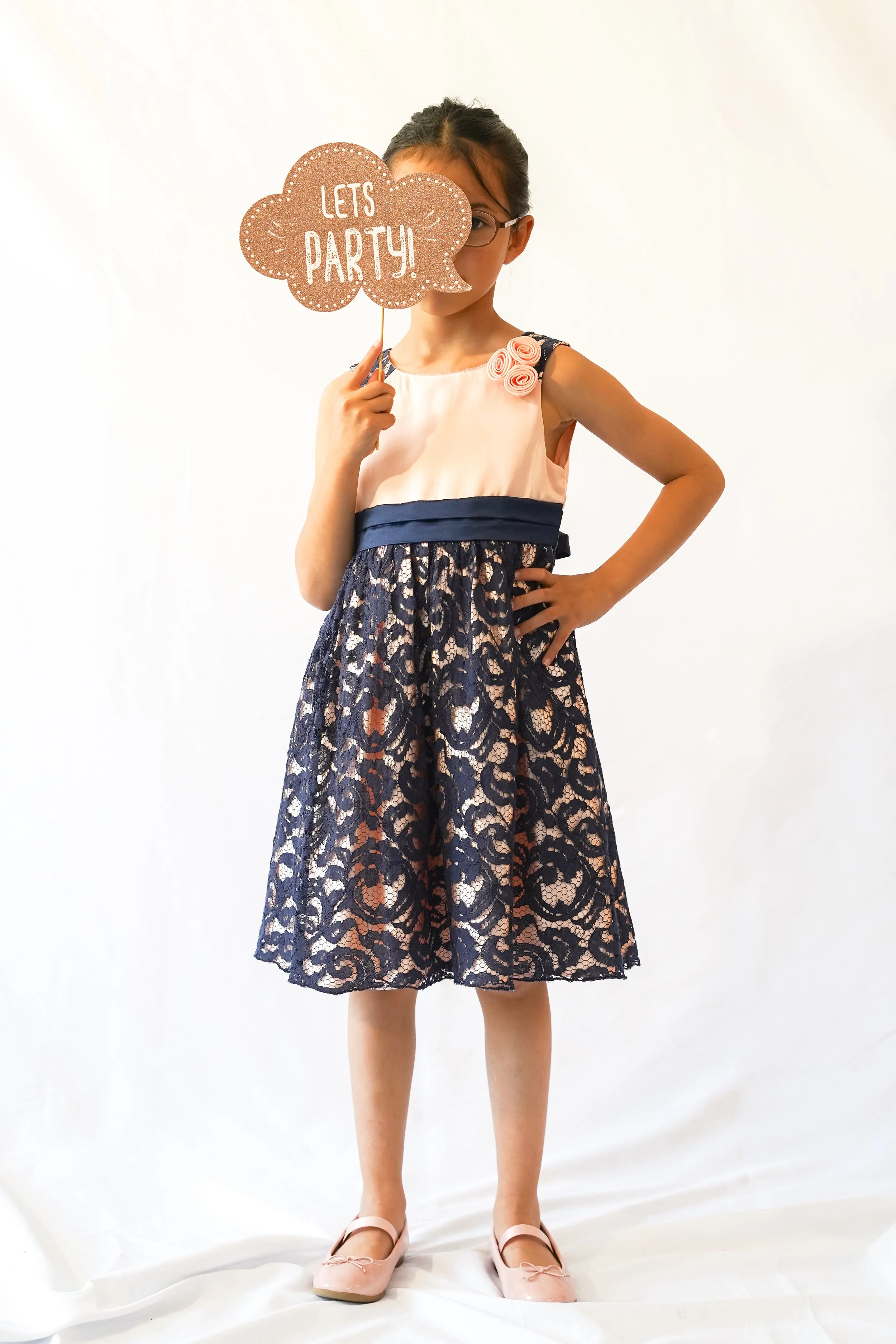 Girls' Blush & Navy Lace Occasion Dress - 6