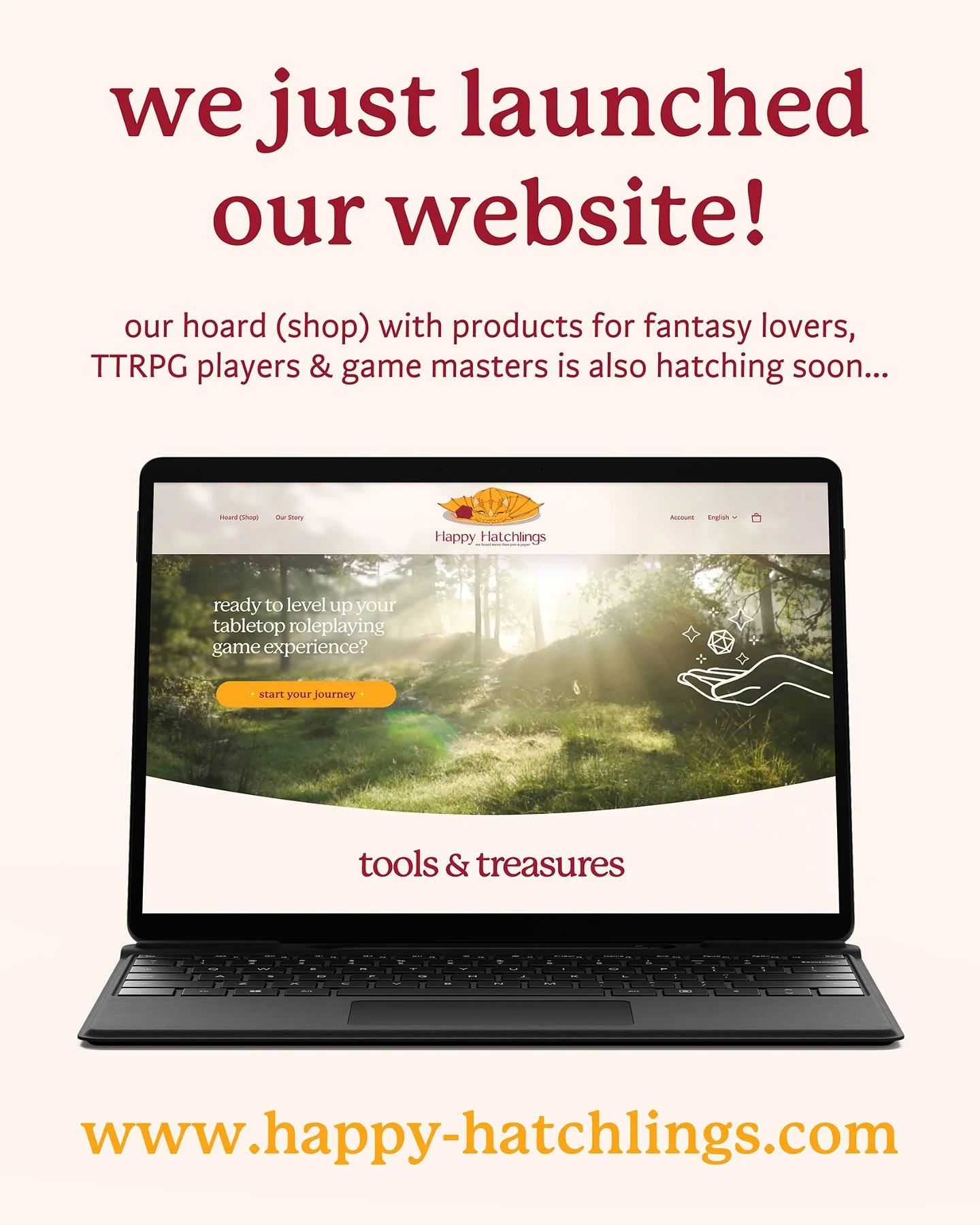 🔸 Discover our website:
www.happy-hatchlings.com ✨

Our hoard (shop) with tools &amp; treasures for fantasy lovers, TTRPG players &amp; game masters will also launch shortly, so stay tuned! 

#happyhatchlings #tabletopgames #tabletoprpg #ttrpg #dung