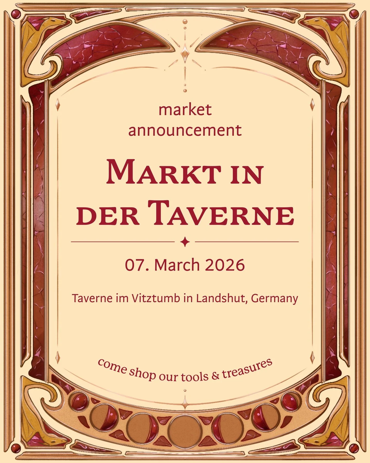 🔸 Visit us soon at a local Tavern Market in Landshut, Germany 
(07. March 2026) 

We are so grateful to be invited by @taverne.im.vitztumb to join their medieval market!
There will be many of our fantasy + pen &amp; paper themed treasures available 
