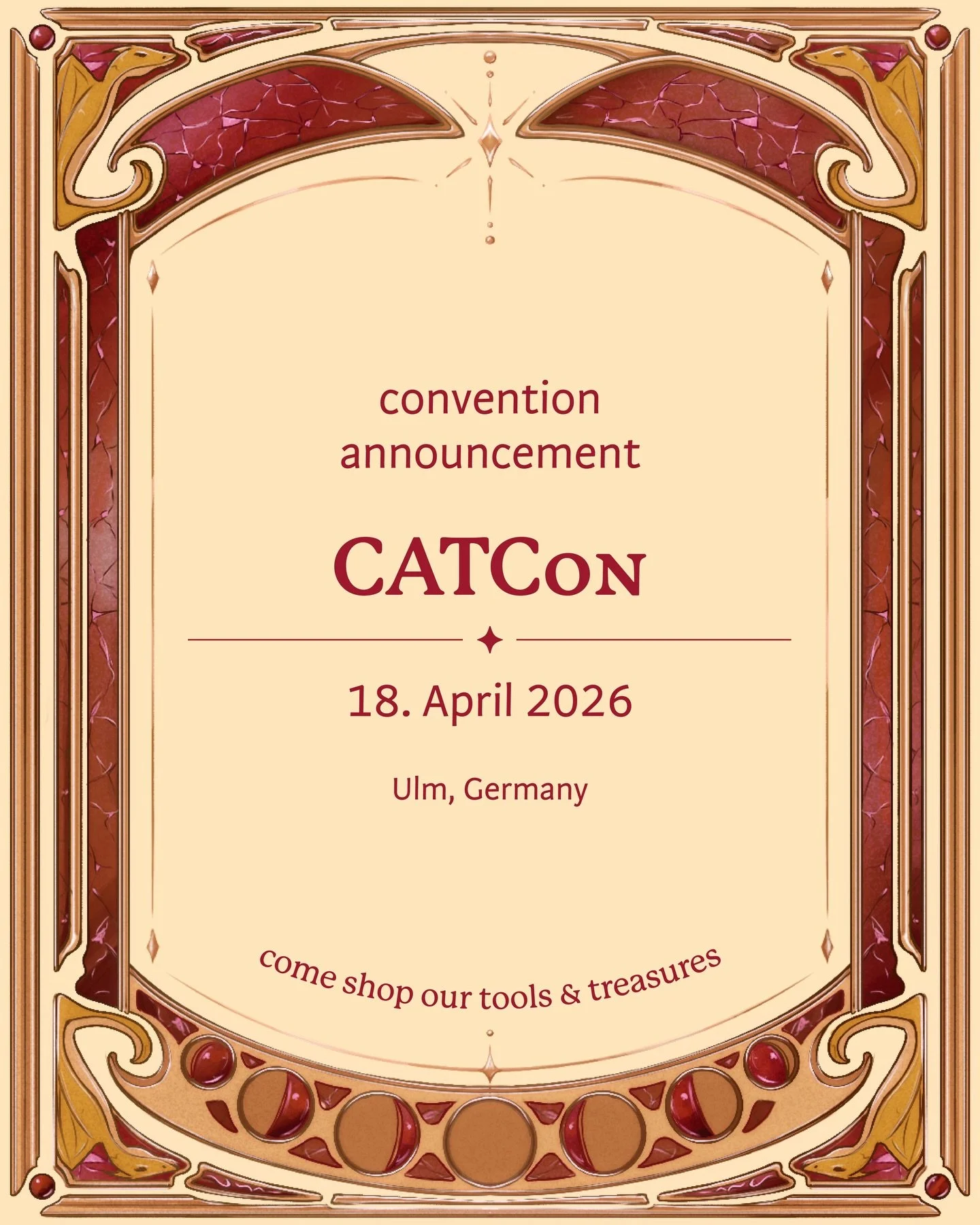 🔸 Next up, we&rsquo;ll be at CATCon in Ulm, Germany for one day (April 18)
A small, cozy convention in Bavaria!

At our portable magic shop you can find all sorts of pen &amp; paper related treasures for your next adventure ✨

Hope to meet many new 