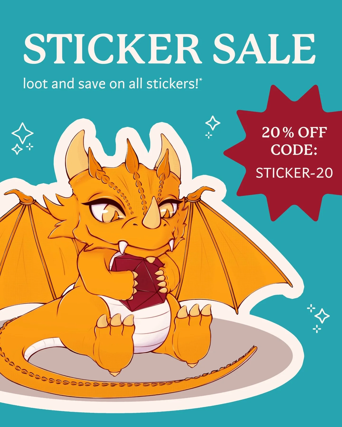 🔸 Looting cute stickers AND saving money? Yes, please! 
Hey, hatchlings! We&rsquo;re running a sticker sale for you ✨

Starting today, you can save 20% off all stickers* 🧡 
Another plus: we offer worldwide &amp; affordable shipping for small loot l