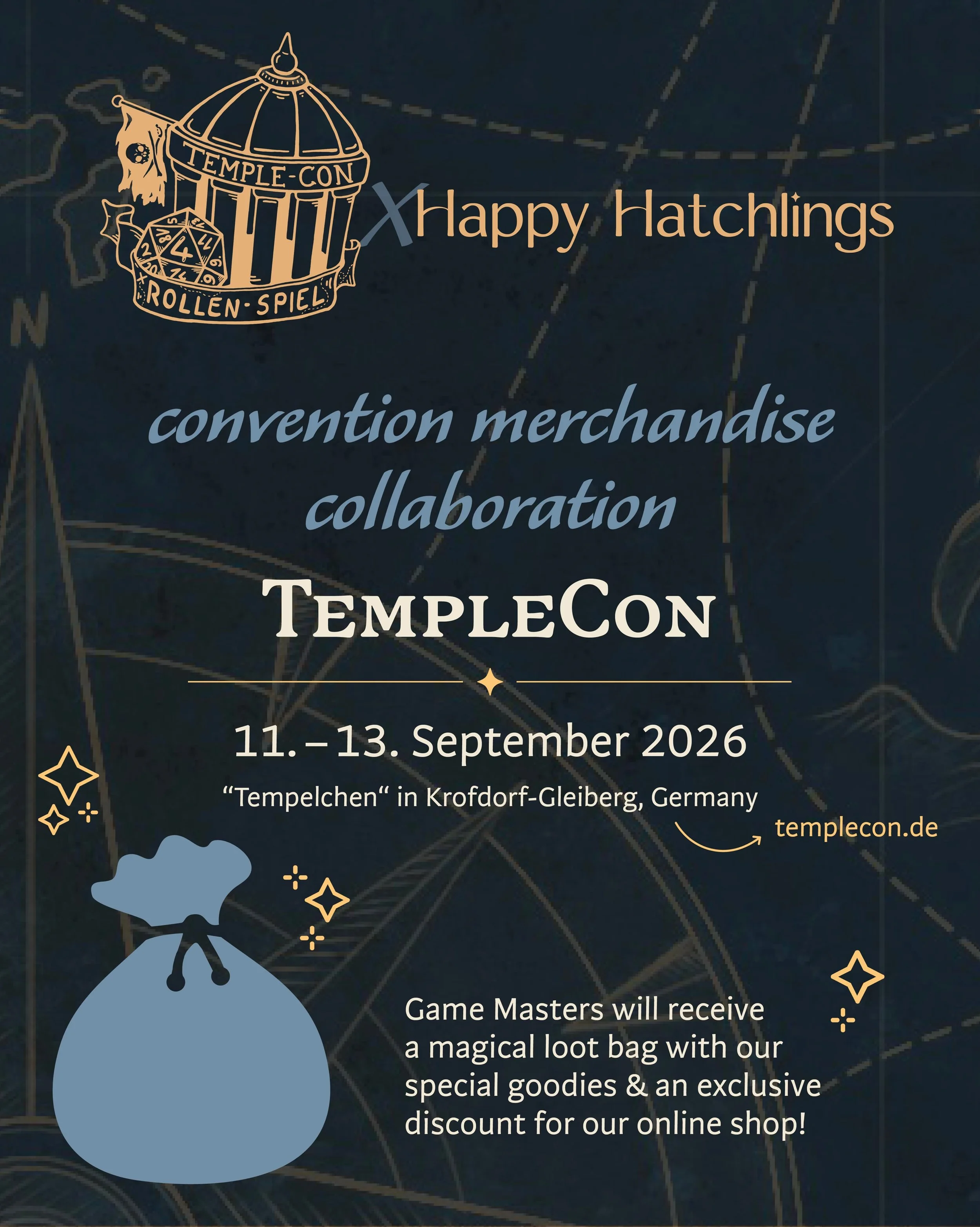 🔸 We are super excited to collab with the amazing @templecon.de team on their TempleCon 2026 merchandise! ✨

All con Game Masters will receive exclusive treasures designed &amp; handmade by us in their loot bags 🧡 
There will also be a special good