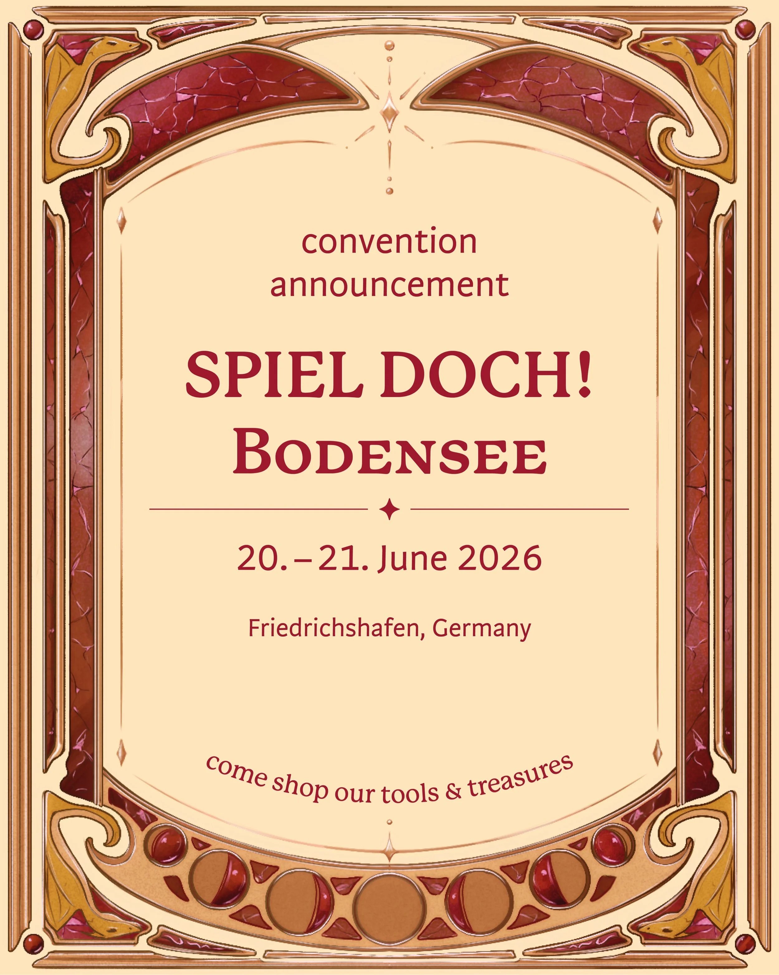 🔸Happy to return to beautiful Bodensee again so soon for SPIEL DOCH! @spieldoch_messen 
(20.-21. June 2026)

Find our magic shop at booth K2 to discover handmade loot for pen &amp; paper games and so much more! ✨

We&rsquo;ll be running a sticker co