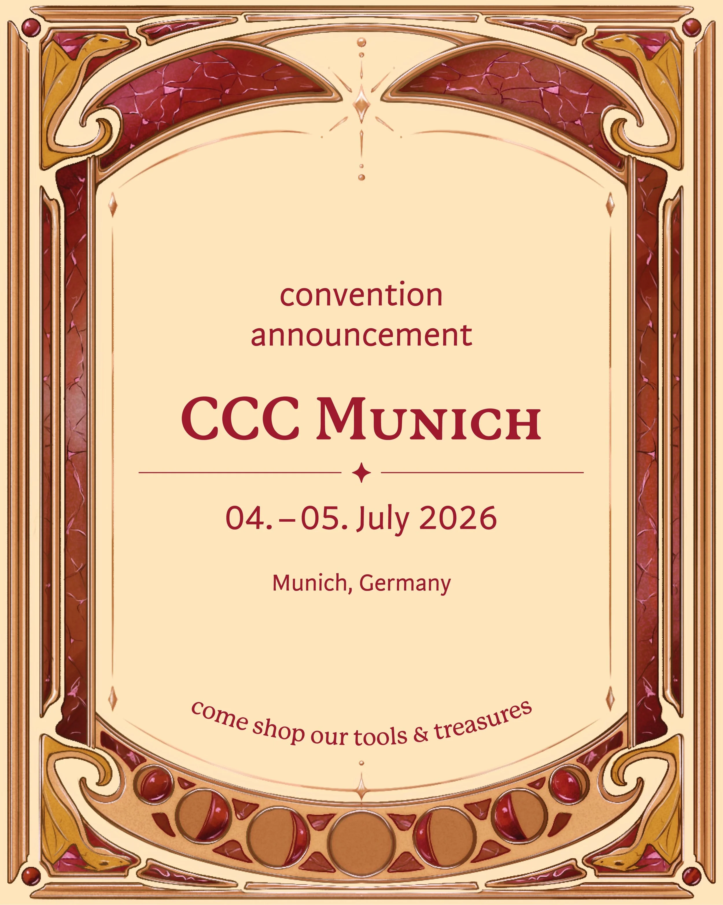 🔸New convention unlocked 🔓 @cccmunich 🧡
(04.-05. July 2026)

Are you a D&amp;D / pen &amp; paper fan or fantasy lover? Or both? 
Then our magical shop is a must-stop to discover handmade tools &amp; treasures for your adventures ✨

Leo &amp; Ezech