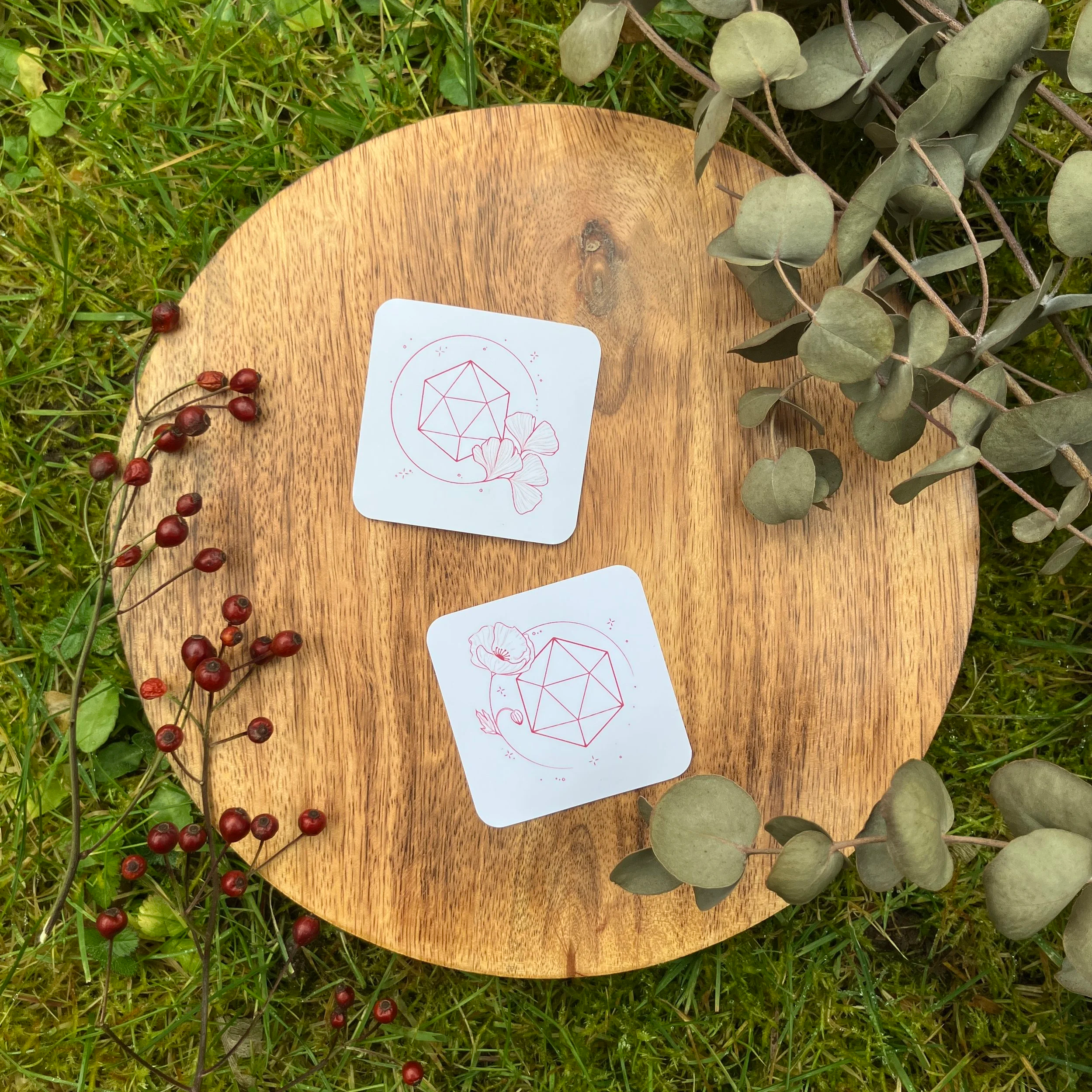 nature-themed d20 ginkgo/poppy ◆ sticker