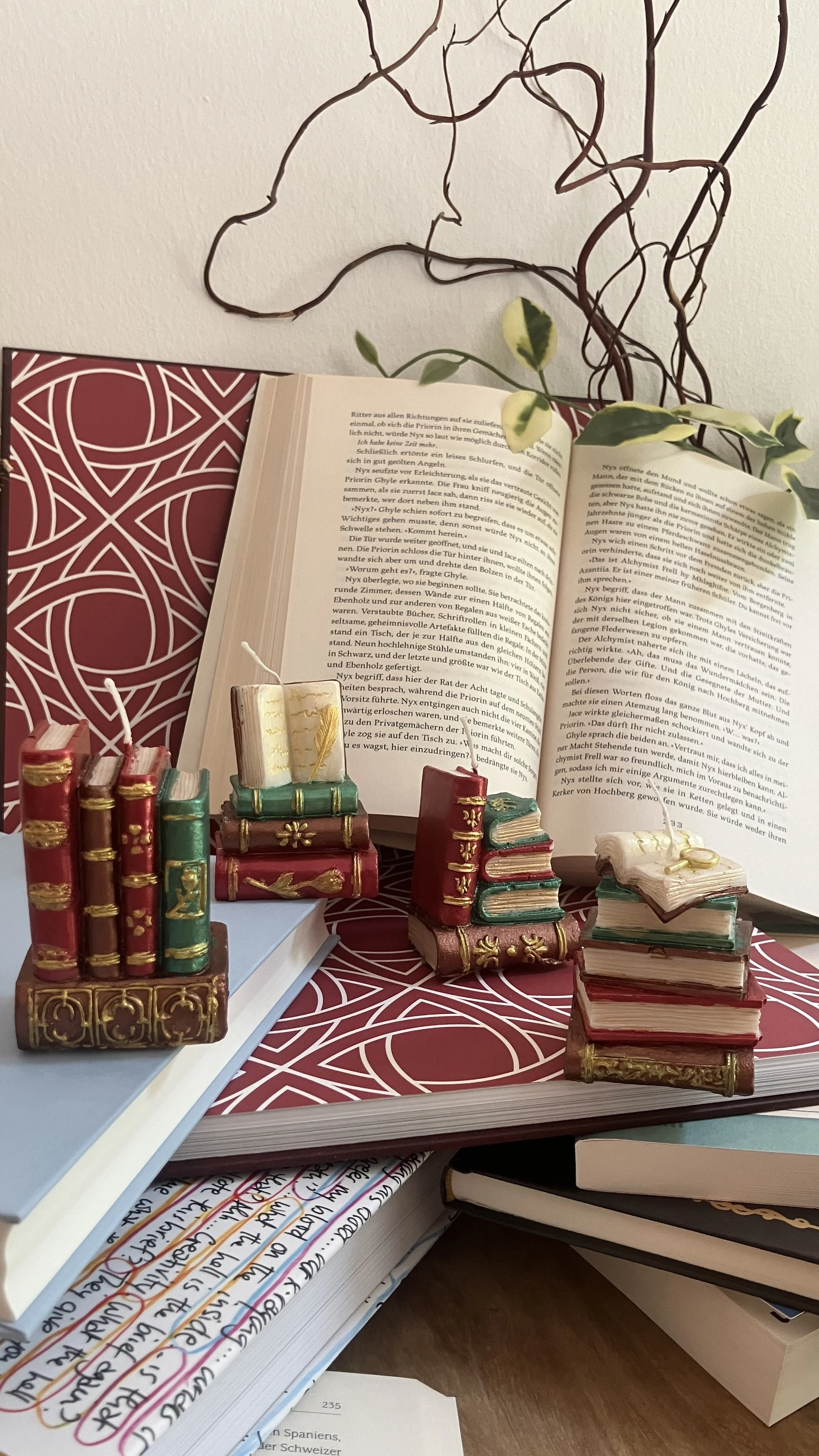 pre-order: hand-painted magical book stack ◆ scented candle