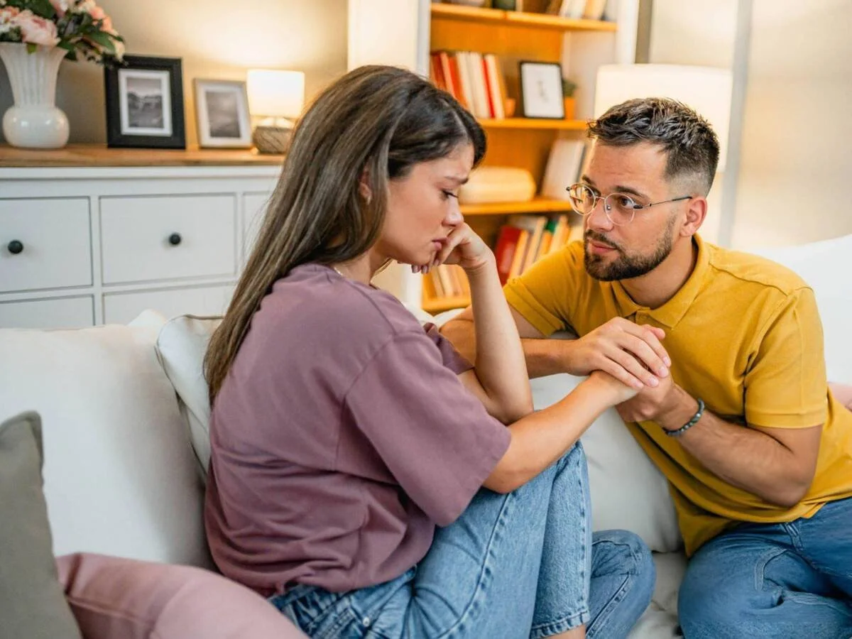 Couple beginning their first couples therapy session in Columbia, Maryland