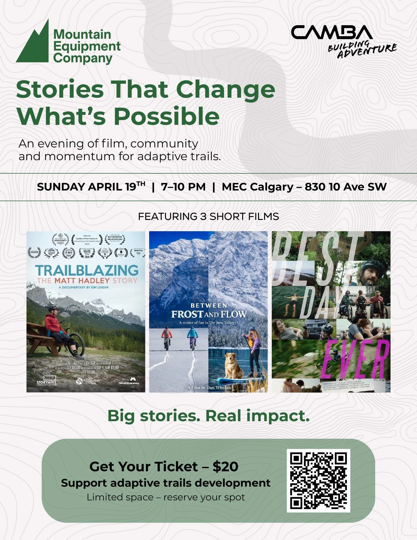 Outdoor Research is happy to be attending @cambaconnect &ldquo;Stories that Change What&rsquo;s Possible&rdquo; 🎬🚵&zwj;♀️ at MEC Calgary on Sunday, April 19th!

We&rsquo;re excited to be part of a night that brings together community, film, and a s
