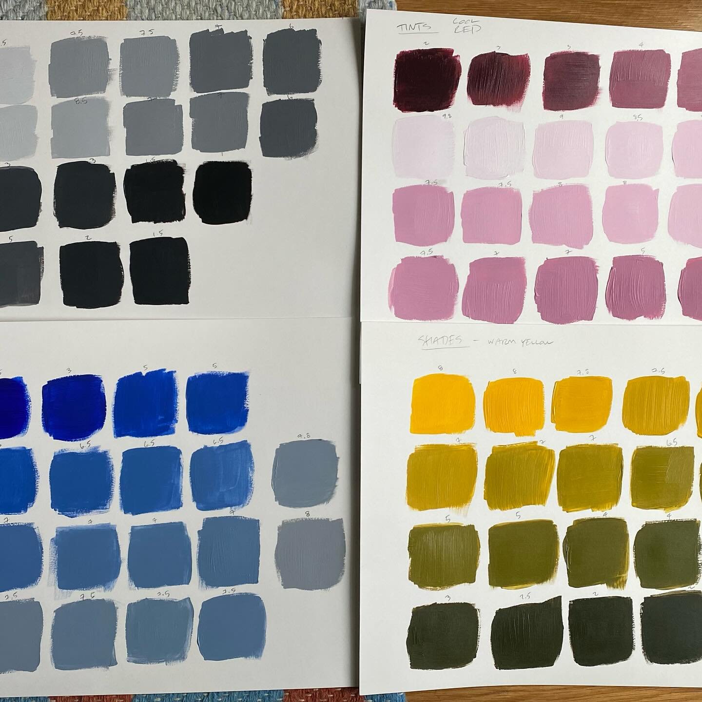 Design practice: color mixing, collage, painting, English paper piecing, tie dye