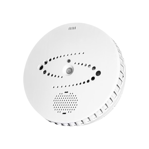 Avigilon HALO Smart Sensor installed on a ceiling, providing privacy-safe detection of vape, air quality changes, and abnormal activity without using cameras or audio recording.