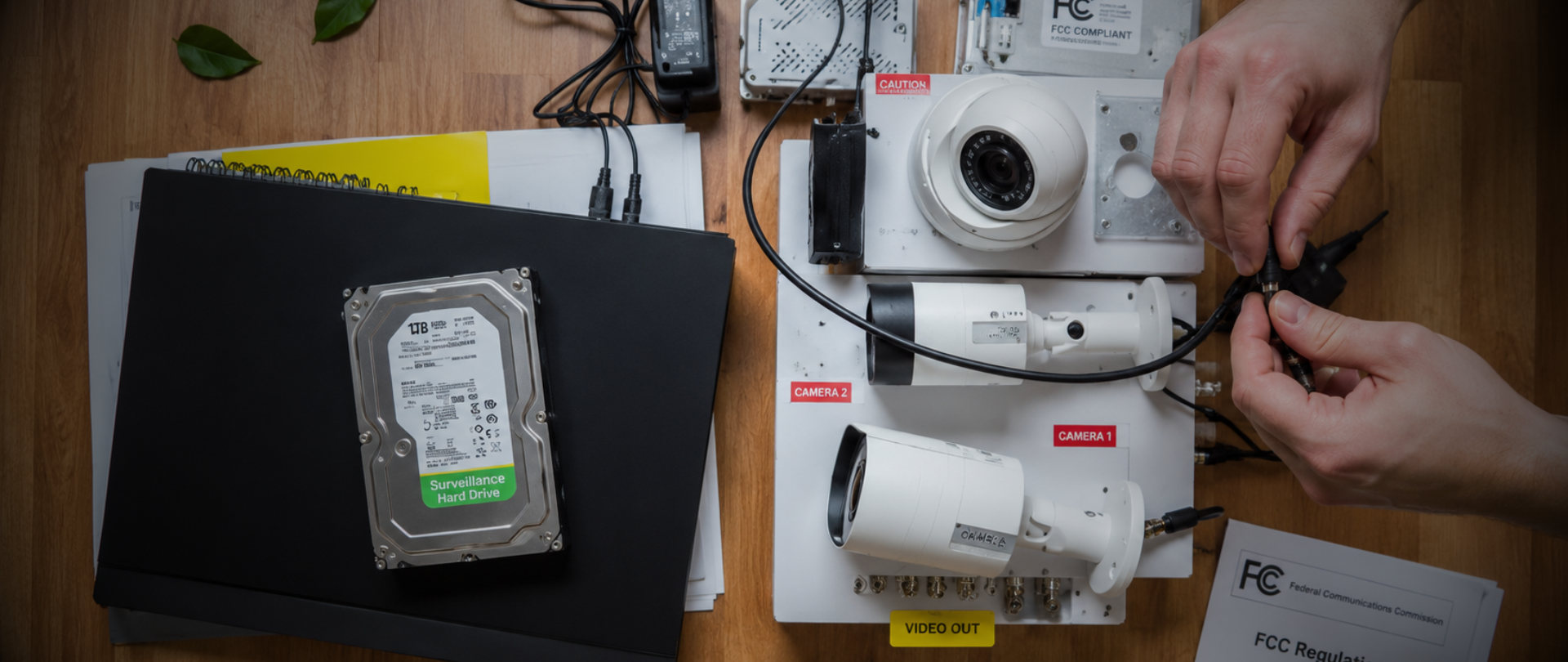 Security cameras and surveillance equipment being inspected for replacement and repair