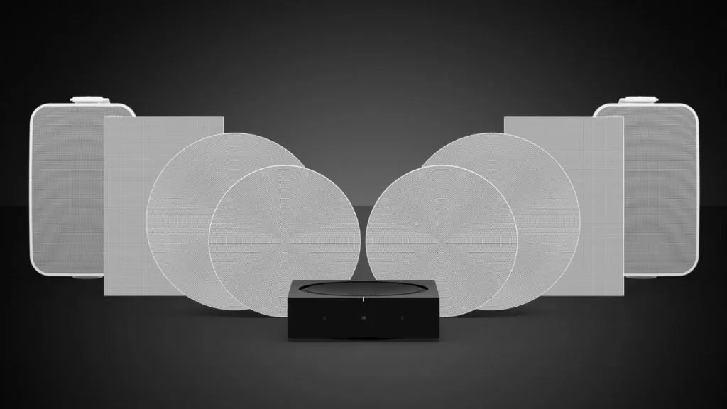 Sonos architectural speakers in ceiling and wall for clean integrated audio system