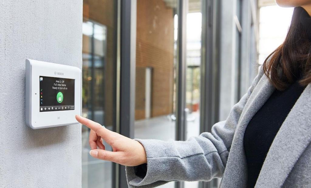 Bosch access control system touchscreen panel used to manage secure entry in a commercial building.