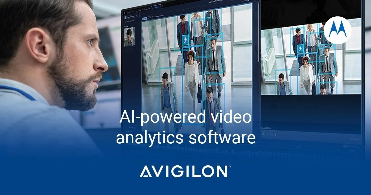 Avigilon AI-powered video analytics software detecting and tracking people through advanced security monitoring.