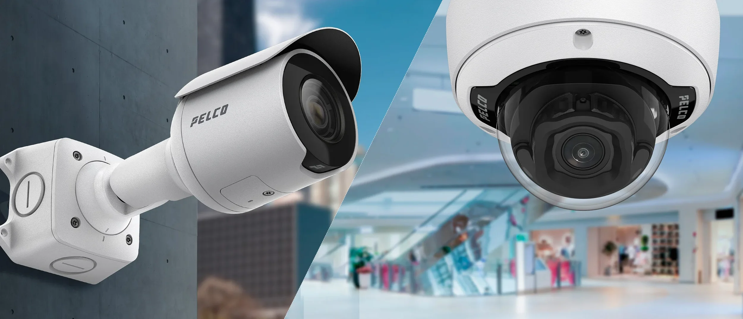 Pelco IP security cameras installed in commercial environment demonstrating upgrade from legacy CCTV systems to modern IP-based surveillance