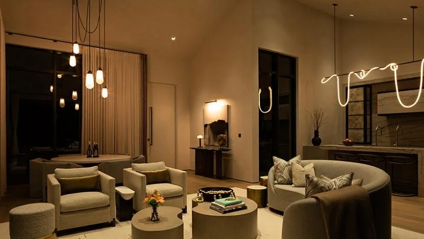 Modern interior with advanced lighting system demonstrating smart lighting modernization and automated lighting control in a contemporary living space.