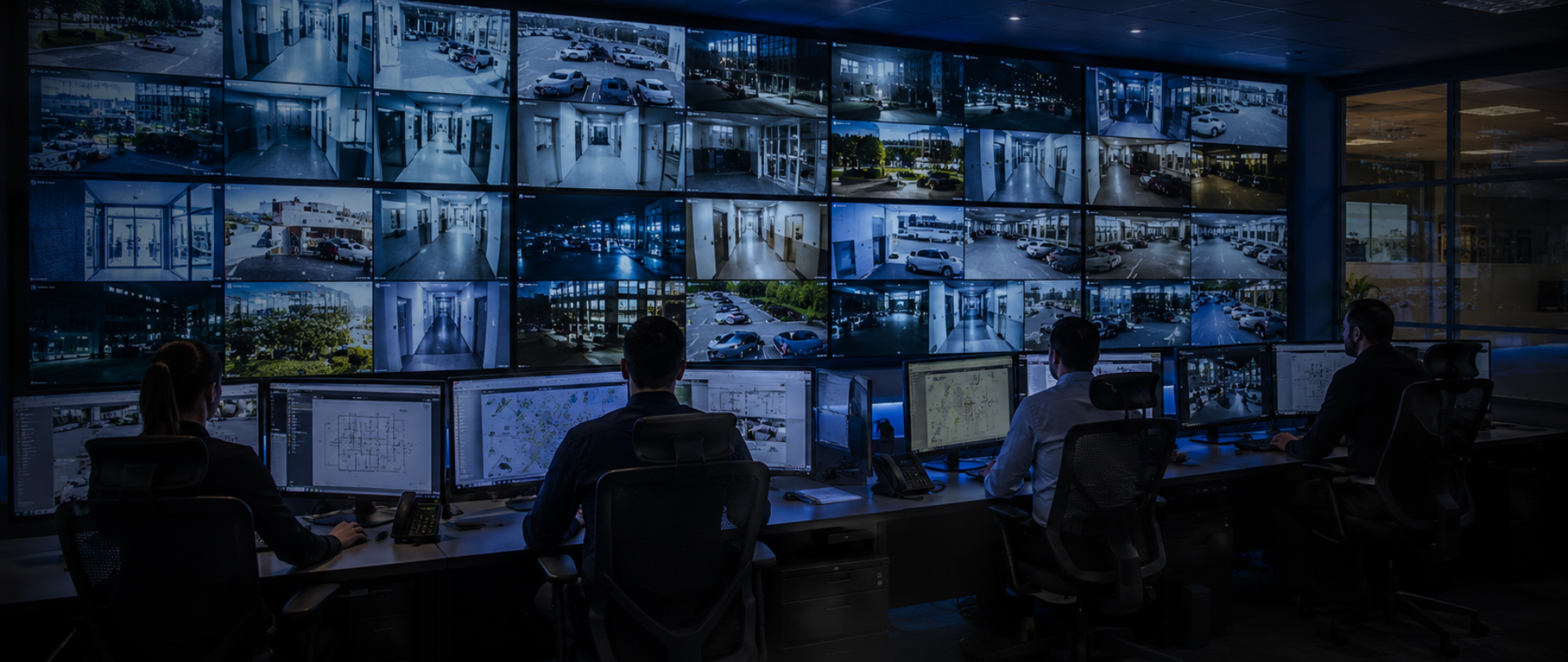 Security operations center monitoring multiple commercial surveillance cameras