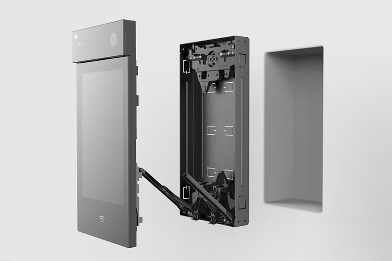 2N intercom system flush mount installation with wall back box and mounting hardware