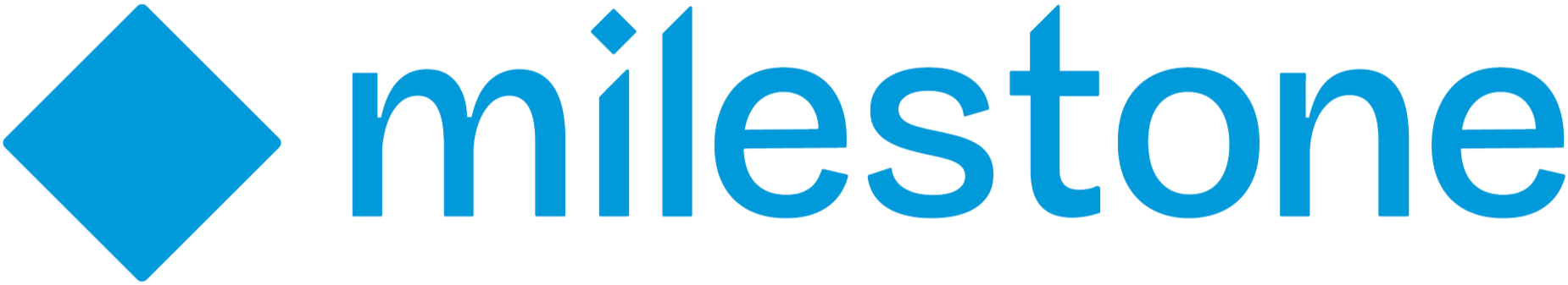 Milestone logo with a blue diamond shape and the word 'milestone' in blue lowercase letters.