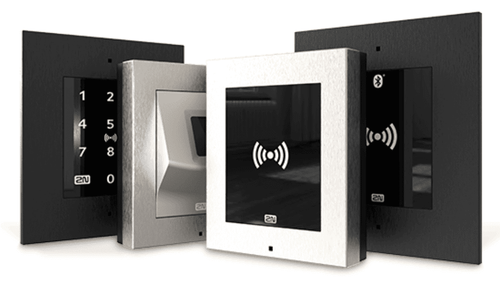 2N intercom system lineup with keypad RFID and touchscreen access control devices
