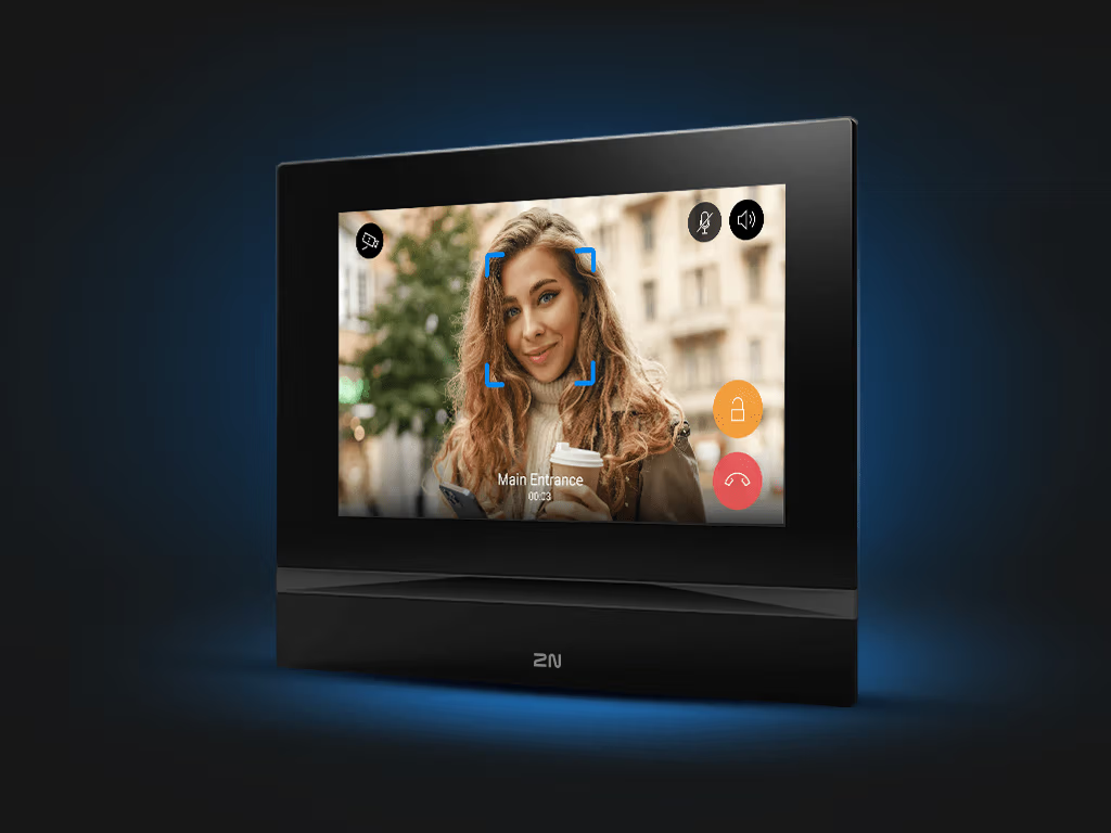 2N IP video intercom touchscreen with facial recognition for secure building entry