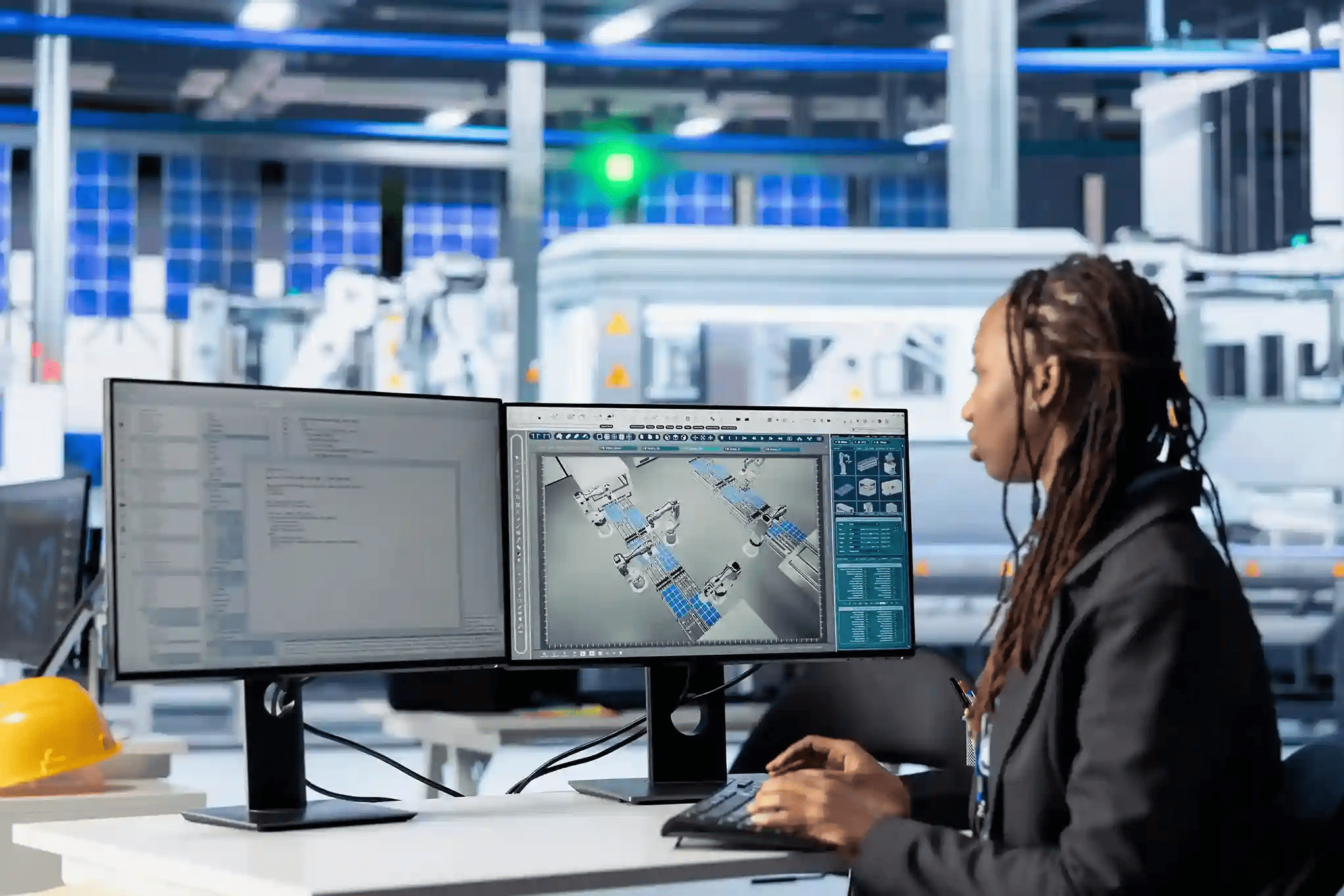 Security operator monitoring multiple camera feeds on a central dashboard, representing integrated security systems and centralized monitoring.