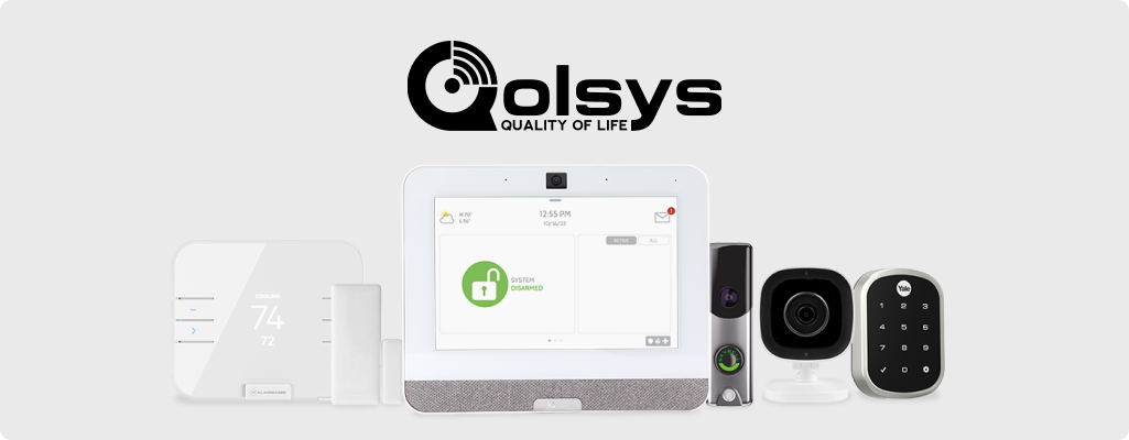 Qolsys smart security platform with touchscreen panel, sensors, camera, and smart lock