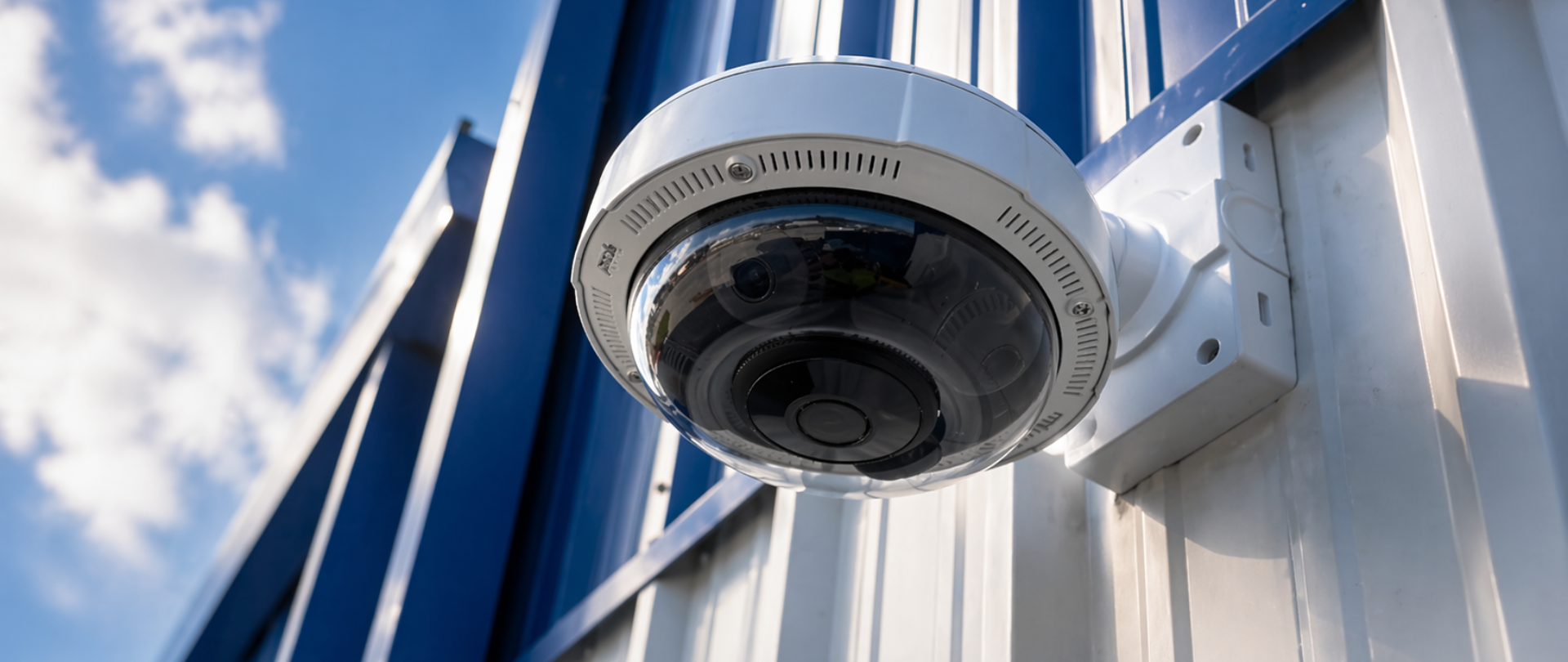 Commercial-grade outdoor security camera installed on a building, designed for continuous operation, harsh weather, and high-traffic environments in NYC.
