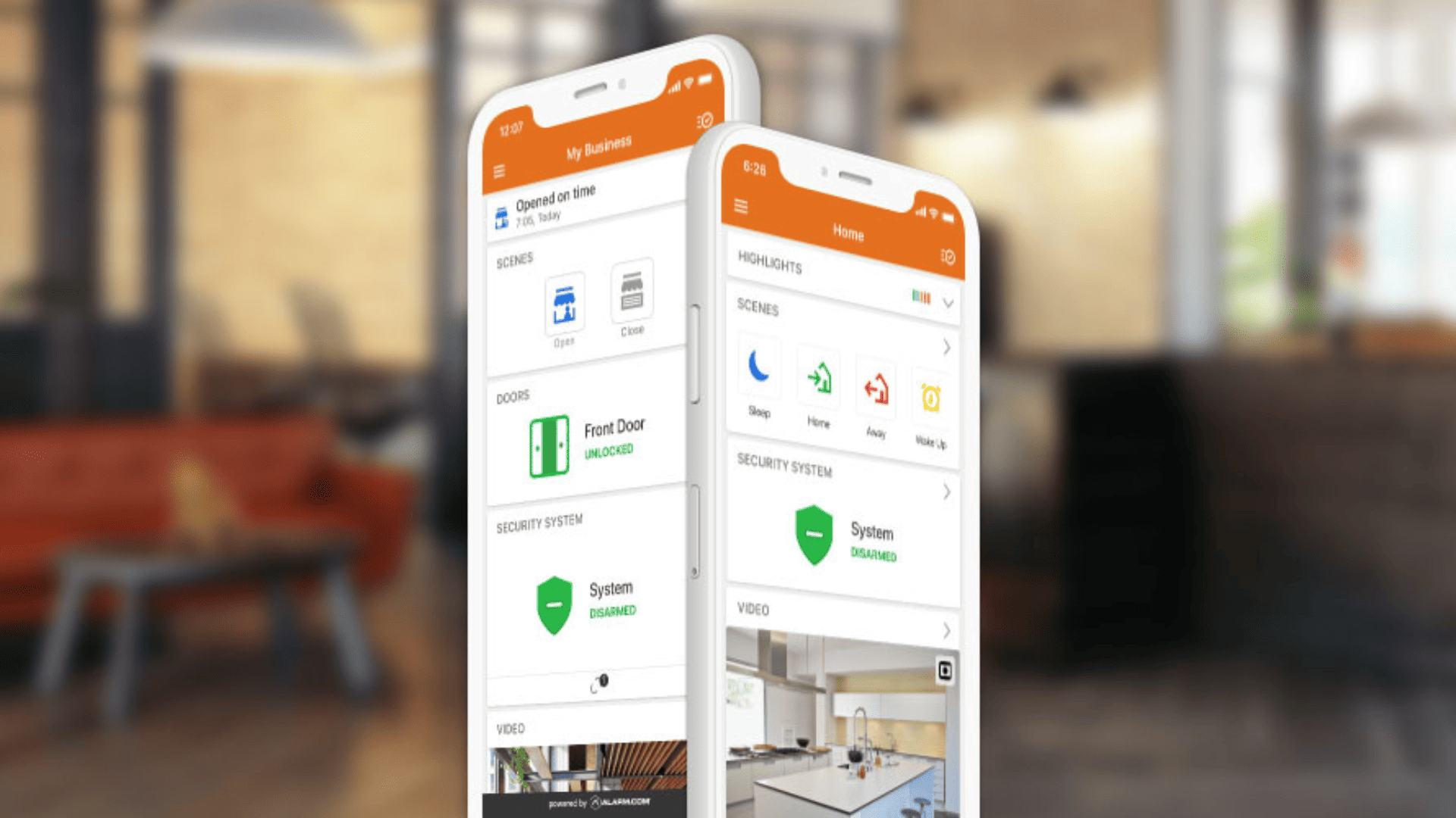 Alarm.com smart security system mobile app interface used to manage alarms, access control, and automation for NYC properties.