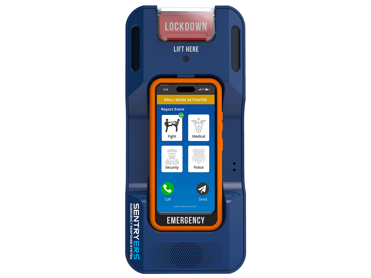 SentryERS emergency response system with lockdown activation and mobile interface, enabling real-time communication, alerts, and coordinated incident response.
