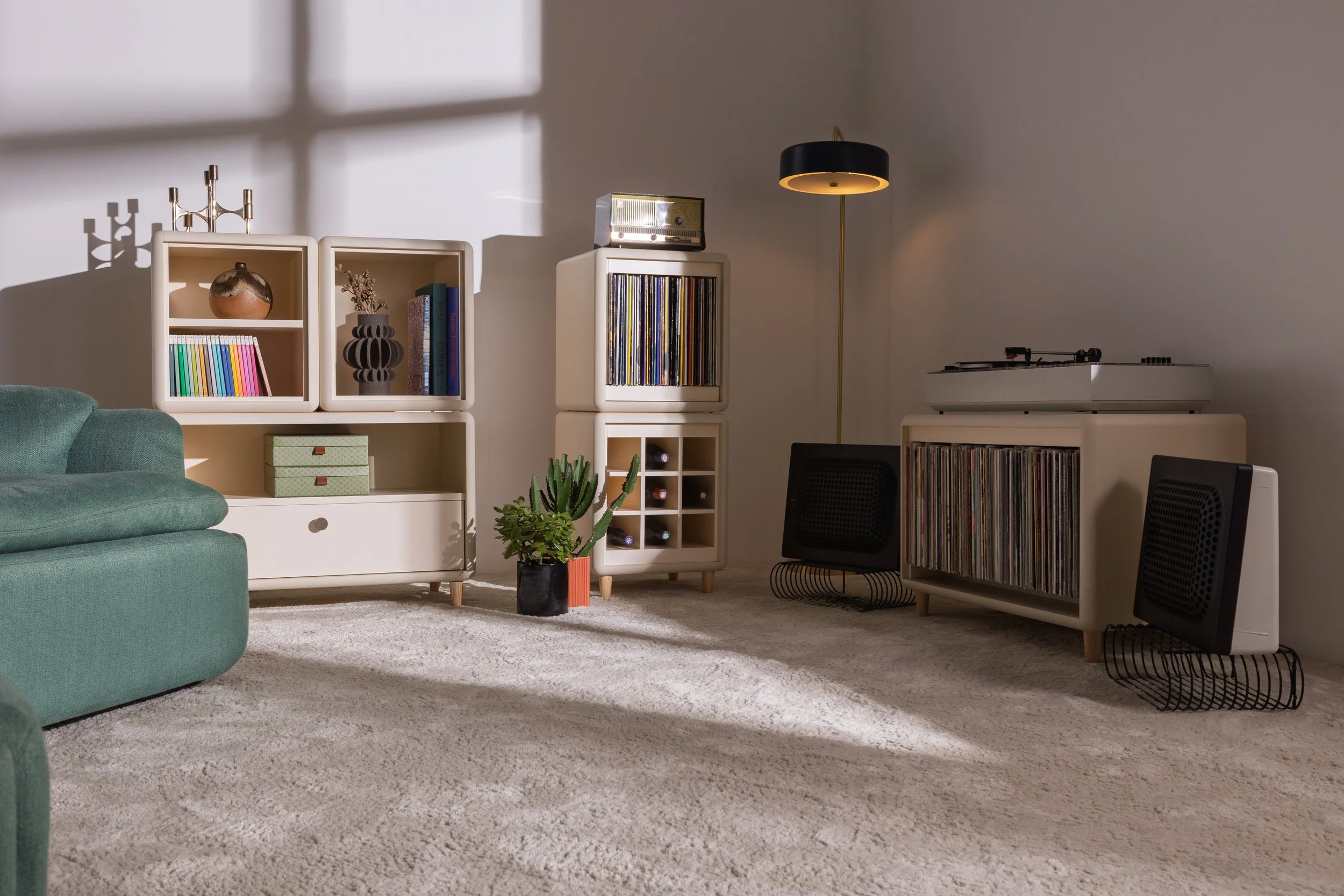 Listening corner vinyl composition with turntable and Groovaly elements