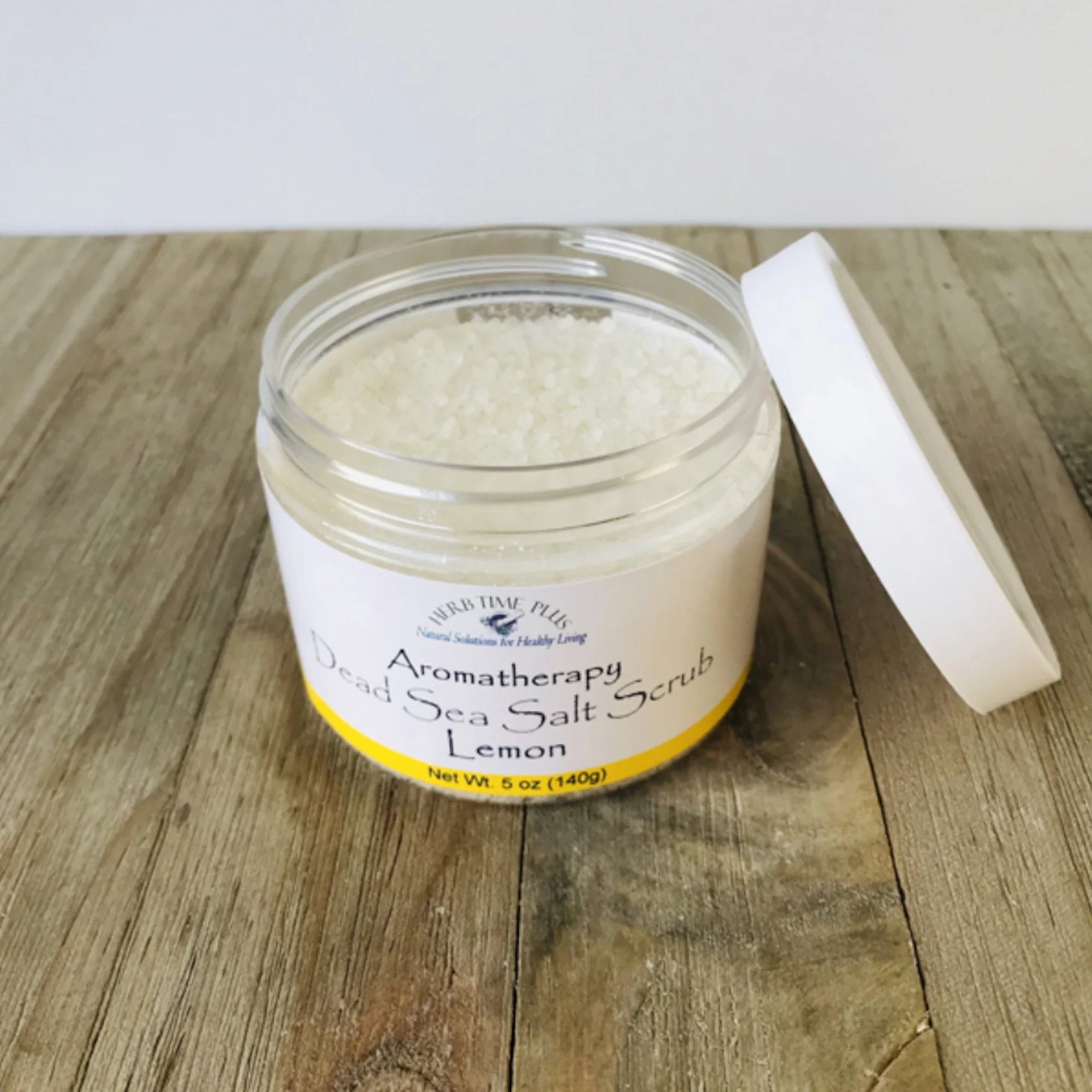 dead-sea-salt-scrub.jpg: aromatherapy Dead Sea salt scrub in jar with lid off