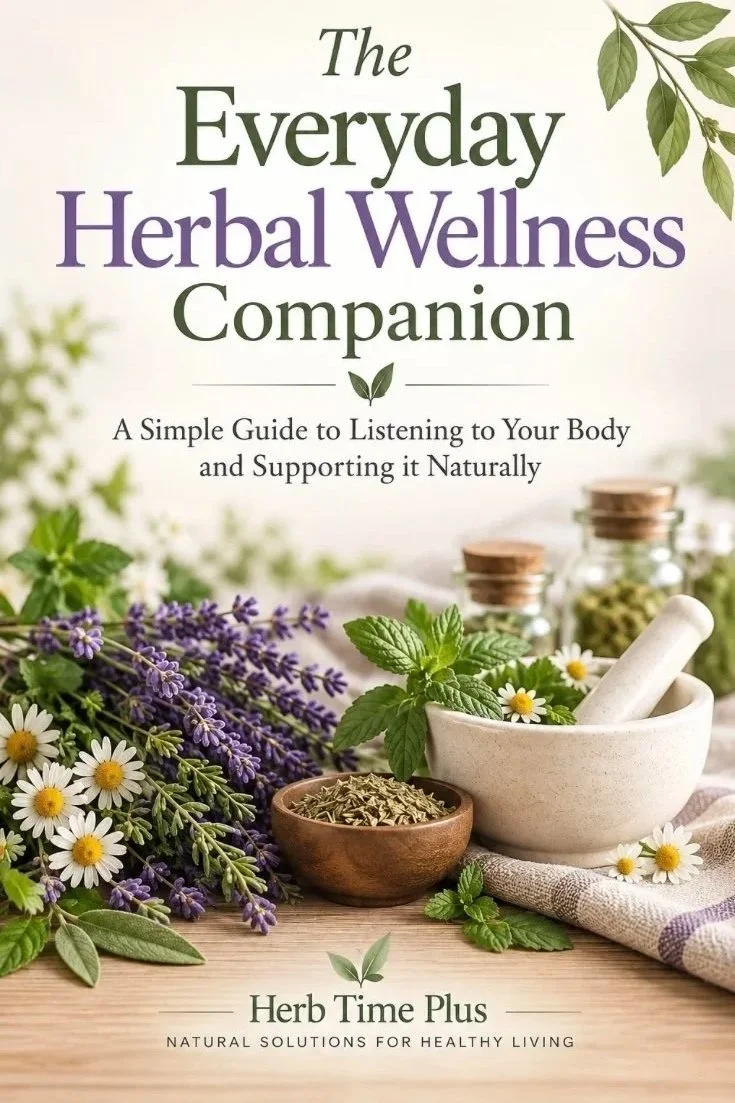 everyday-wellness-companion-cover.jpg:cover of an ebook with title and tea cup with loose herbs around the cup on a counter