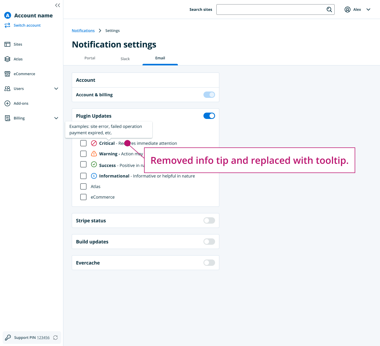 Removed info tip and replaced with tooltip.