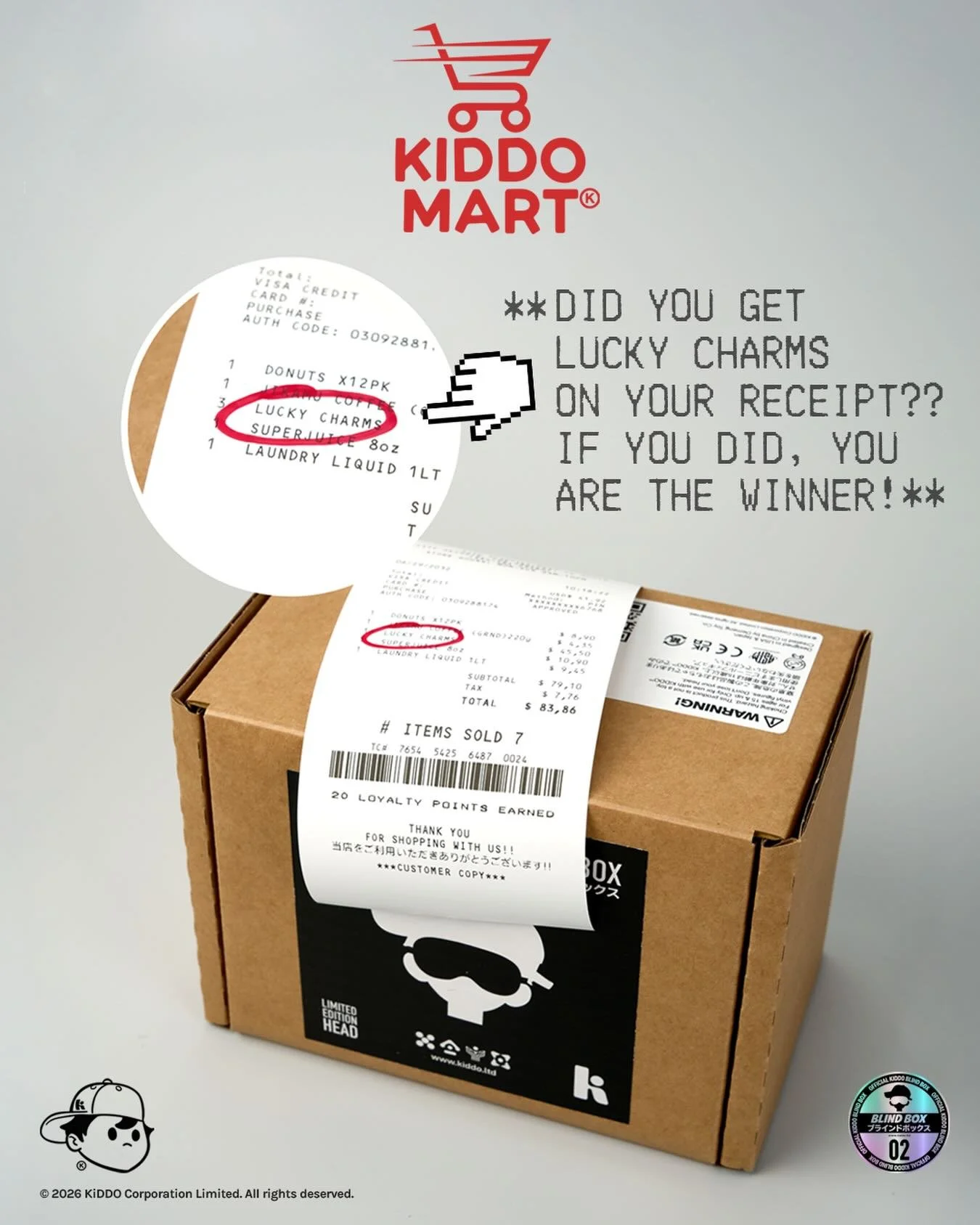 This post is to everyone who bought a Blind Box 02! Just a reminder to check your KiddoMart&trade; receipt that was inside the headbox! Only ONE of the receipts has LUCKY CHARMS on it. If you got that receipt, we will refund you for that head. Commen