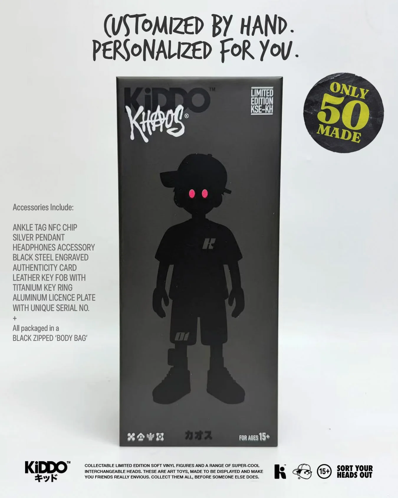 Oh boy, we&rsquo;ve had so many emails asking questions about KHAOS that it&rsquo;s probably easiest to answer them with a post.

KiDDO KHAOS is a limited edition 11&rdquo; vinyl figure in a premium
gift box. It also comes with the following accessor
