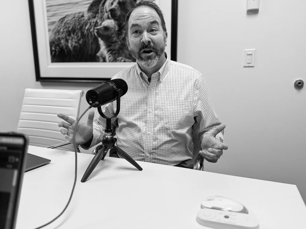 Patrick Carter recording the episode