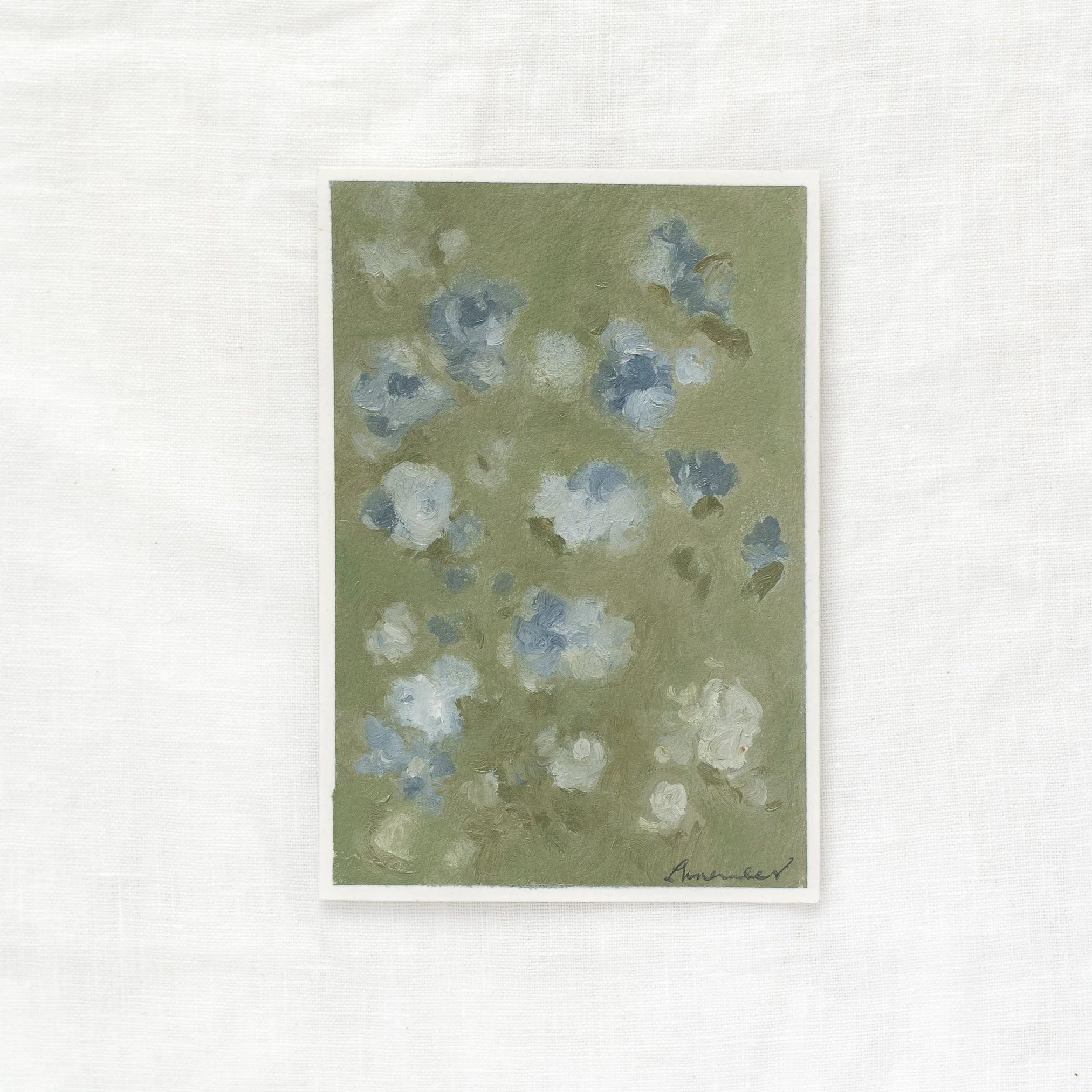 Soft Blue Floral Patterns, 2 (4x6, Oil on Paper)
