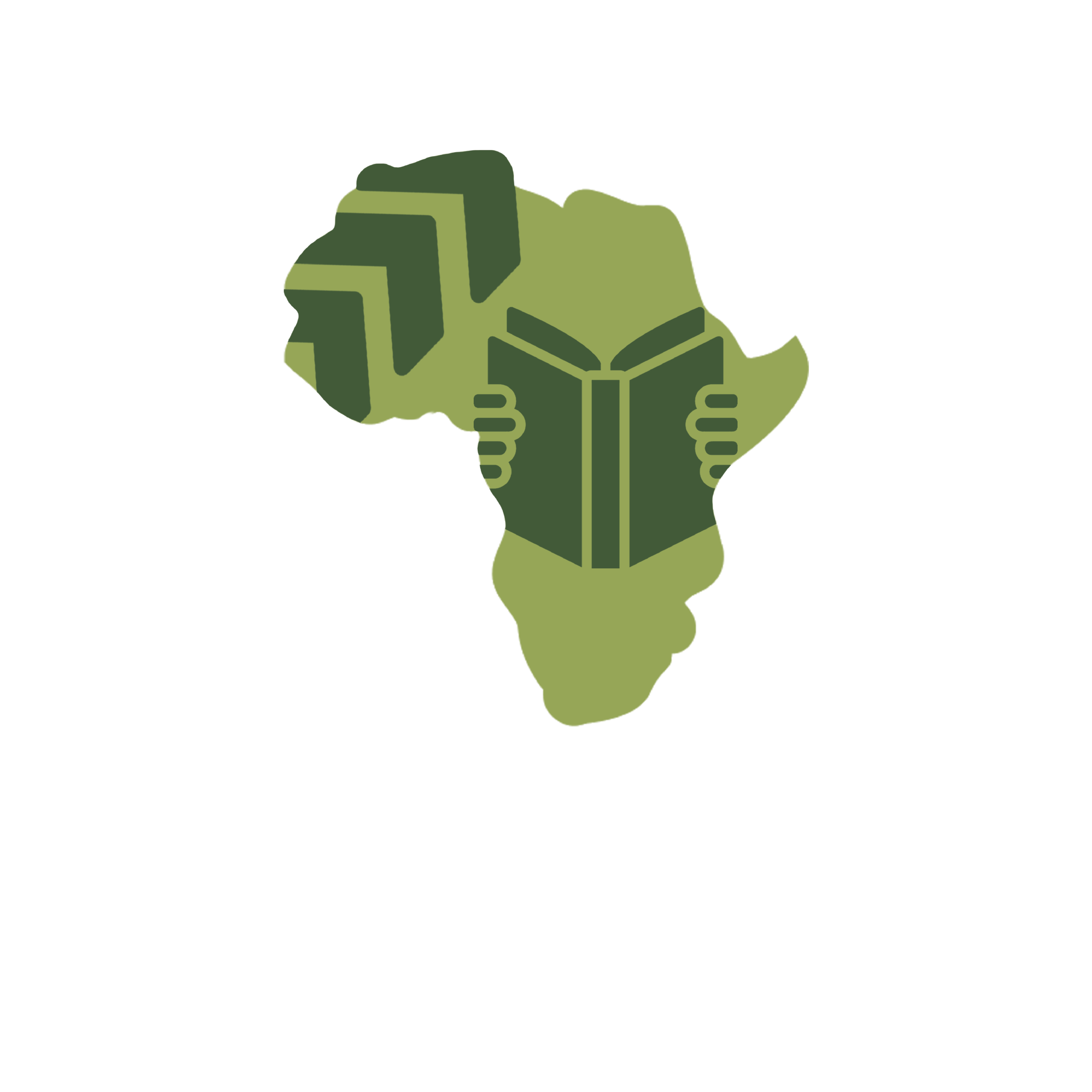 Africa map with a person reading a book icon in the center, and the words "Africa Reads" and "Literacy for All" below.