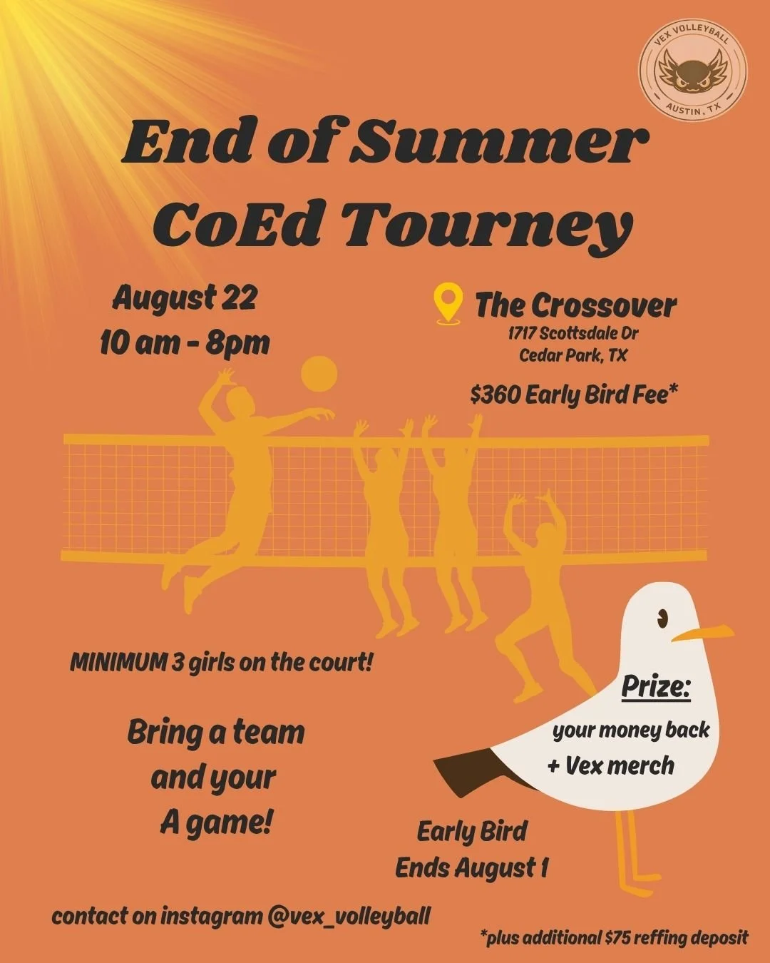 Vex Volleyball Tourney Fee: 8/22 Coed Tourney