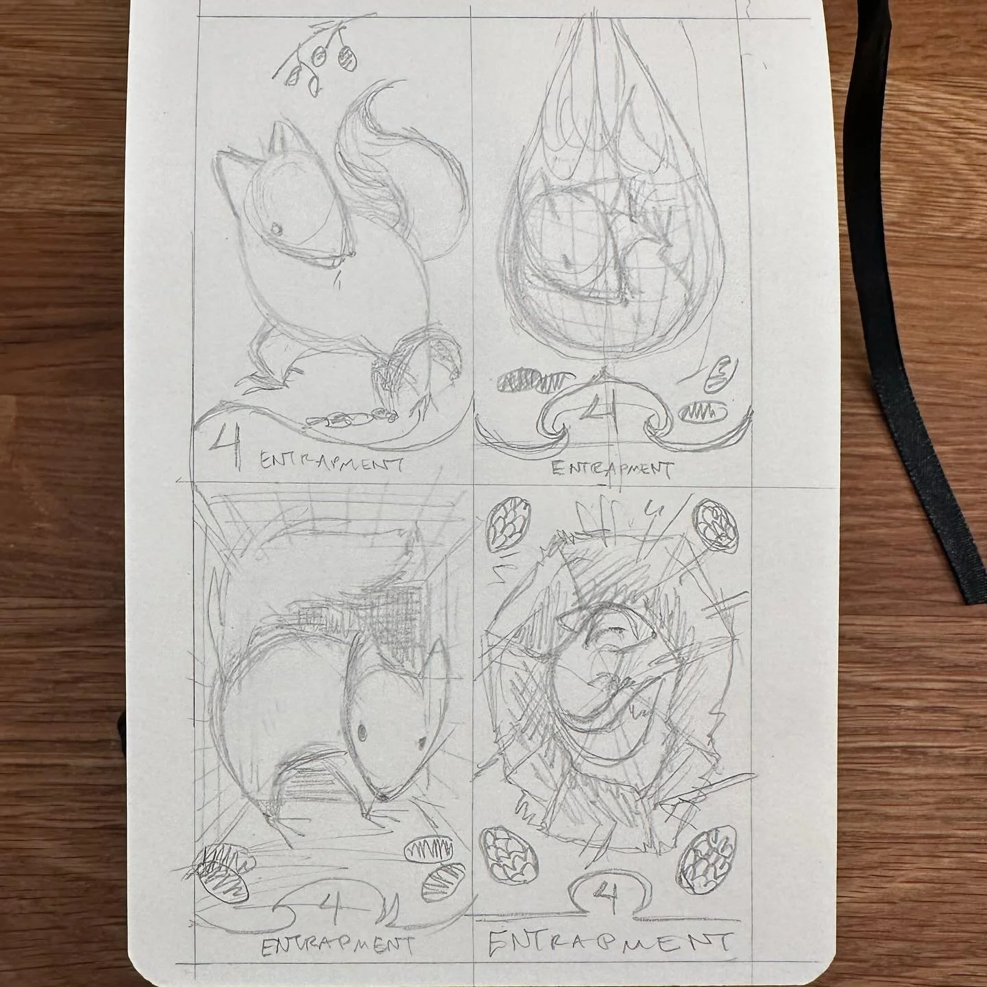 Day 5: The Four of Cones and the Two of Cones. Working on the attitudes in these ones. Cones is a suit with heavy themes and I don't want them to be inherently mean, so I am doing the two hardest cards first. I am pretty sure which direction I want f