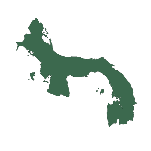 A green silhouette of the country of Panama on a black background.